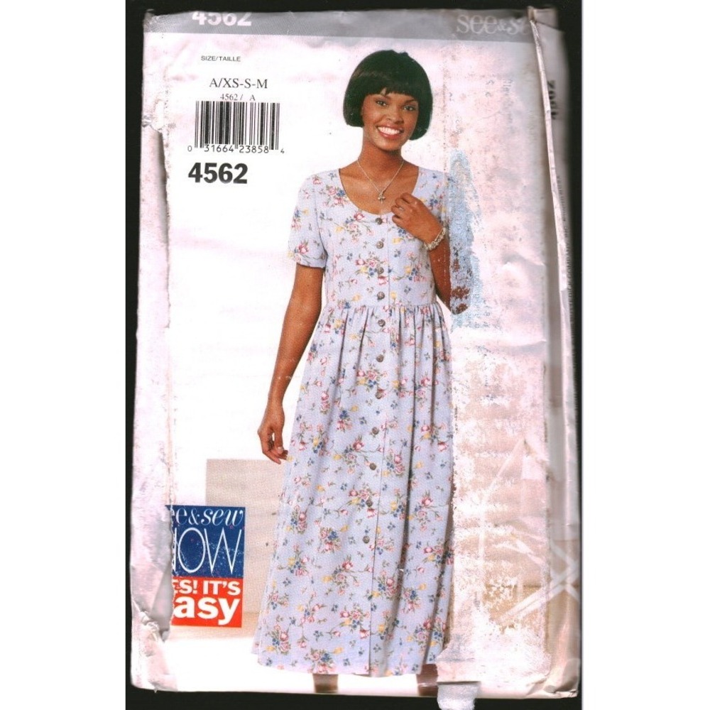 See & Sew 4562 Misses Dress Sewing Pattern Size XS-S-M Button Front Raised Waist
